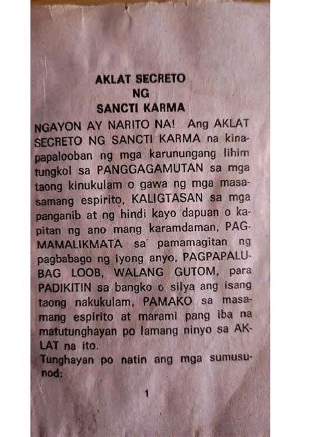 AKLAT SECRETO NG SANCTI KARMA.